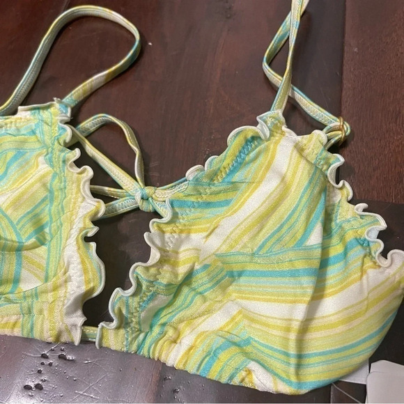 NWT L Space Bikini Top Size Small Maggie Top Green Blue White - Picture 2 of 5